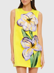 Chất Lượng Cao Vòng Cổ Vàng Ăn Mặc <span class=keywords><strong>2025</strong></span> Mùa Hè Mới Nóng Bán Lớn Hoa Chắp Vá Không Tay Thời Trang Váy Ngắn - Product Image 2