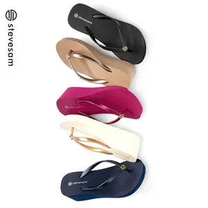 Phụ Nữ Mới Chất Lượng Cao Thoải Mái Cao Gót Flip Flops Dày Dưới PVC Bãi Biển Dép Cao Su Dép Cho Ngoài Trời Sử Dụng Mùa Hè