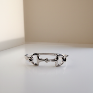 Hot Selling Rhodium Plated 925 Sterling Silver Bangle Heavy <strong>Snaffle</strong> Bit <strong>Bracelet</strong> - Product Image 1