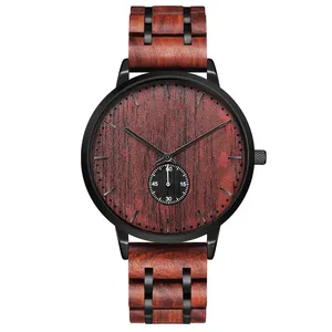 الفاخرة للماء الساعات الخشبية رجل أسود شبكة معدنية الخشب الحبوب ساعة معصم للرجل