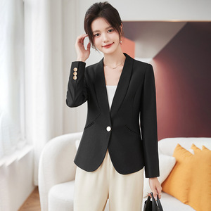 Women's Blazer Beige Solid Color Polyester Worsted Breathable Spring Autumn Casual Fit - Product Image 3