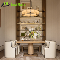 Ensemble de meubles de restaurant d'hôtel 5 étoiles moderne et luxueux, table à manger carrée, chaises de luxe, structure en bois massif, finition en tissu haut de gamme