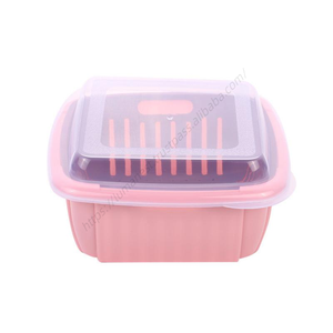 Cesta de drenaje multifuncional de plástico WDD596 al por mayor, caja de almacenamiento de alimentos de doble capa con tapa para refrigerador - Product Image 1