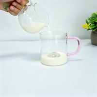 Tasse en verre coloré de luxe 350 ml, résistante à la chaleur, compatible micro-ondes, en verre borosilicate, avec poignée créative aux couleurs contrastées