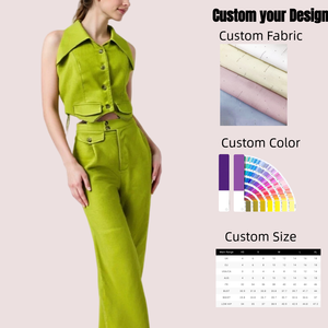 Vestitino Casual da donna completo due pezzi canottiera abbottonata con scollatura a V patta patta tinta unita - Product Image 1