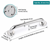 Barre d'appui murale en acier inoxydable poli pour salle de bain, toilettes, douche, personnes âgées et handicapées, avec fixation par vis à bride