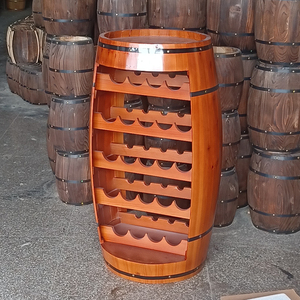 Estante de madera maciza para barriles de vino, gabinete de vino en forma de barril de roble carbonizado, estante decorativo para vino tinto de 100cm, técnica pintada - Product Image 6