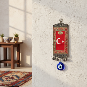 Décoration murale tissée turque de 10 cm avec motif de drapeau turc et mauvais œil de Turquie, décoration murale étoile de lune - Product Image 3