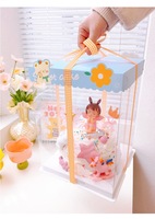 Boîte à gâteau en plastique imprimé fleur, emballage de boîte à gâteau transparent pour cadeau