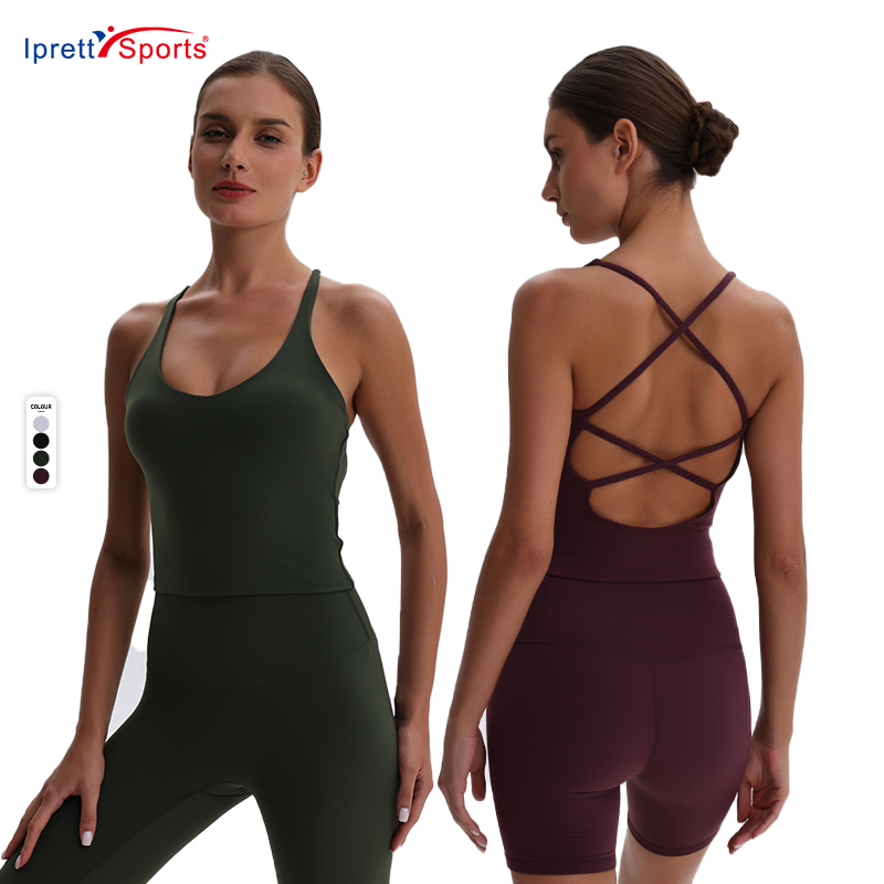 Super Soft Women's High Quality Halter Sports Crop Tops Cross Back Beauty Back Sexy Vest with Special Design for Yoga and Gym