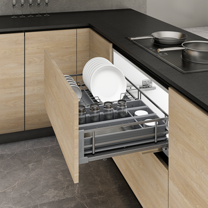 Tiroir de rangement multifonctionnel en métal pour vaisselle, à monter sur armoire, avec panier coulissant pour cuisine domestique - Product Image 1