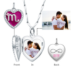 Oroscopo con ciondolo a forma di cuore in argento Sterling 925 12 segno zodiacale con nome personalizzato collana con foto regalo da donna - Product Image 1