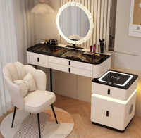 Mesa de Maquillaje Moderna y Sencilla de Madera Maciza, Mesa de Tocador Inteligente con Carga Inalámbrica, Multifuncional para Dormitorio