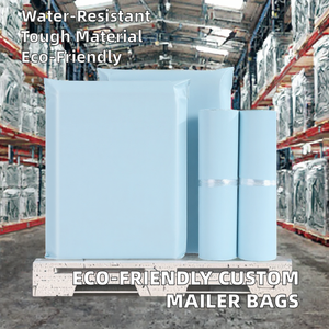 Sacs d'expédition imperméables biodégradables personnalisés avec logo, écologiques, pour vêtements, en polyéthylène, crème et bleu - Product Image 2