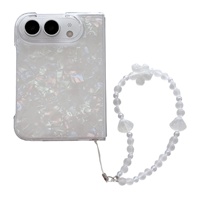 Nouvelle coque de téléphone de luxe à texture nacrée pour iPhone 18 Duo, protection intégrale pliable avec bracelet et chaîne de poignet anti-chute