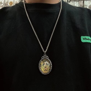 Pendentif Thangka ovale en acier inoxydable avec motif Bouddha, collier pour homme 216081 - Product Image 4