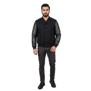 Chaqueta Varsity Personalizada FINER THREADS para Hombre, Cuello Alto, Botones Cubiertos, Exterior de Poliéster/Algodón, Tejido Transpirable con Bordado - Product Image 1