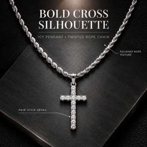 Pendentif croix en zircone cubique micro-pavé argenté, collier unisexe, chaîne torsadée en acier inoxydable anti-ternissement, style hip-hop - Product Image 6
