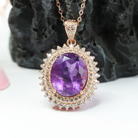 Aiyu Vente en Gros Pendentif en Argent S925 Incrusté d'Améthyste Naturelle Bijoux en Pierres Précieuses Diffusion en Direct d'Usine S2110608A