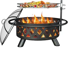 KD Large Outdoor Round Camping Fire Pit Outdoor Easy Clean Heater Fire Pit New Design Hot Selling Wood Burning Bbq Grill