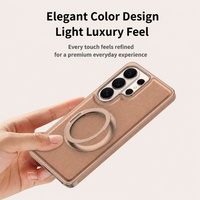 Étui de téléphone magnétique en cuir végétalien texturé avec support rotatif et placage mat C0376 pour Samsung Galaxy S24 Ultra S25 Plus S26