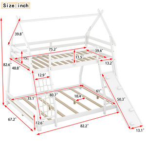 White Wooden House <b>Bunk</b> <b>Bed</b> With <b>Slide</b> And Ladder For Kids Bedroom Furniture - Product Image 3