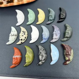 2023 Natural Gemstone Craved Crescent Moon Face Crystal Making Jewelry Pendant Blue Aventurine Nephrite for Home Decor Gifts