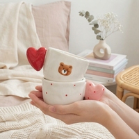 Mug en céramique 200 ml style esthétique coréen avec anse en forme de cœur, motifs ours mignon, nœud papillon ou pois, idéal pour un cadeau