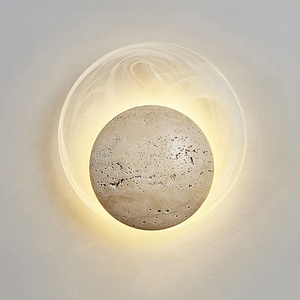 Настенный светильник Wabi-sabi LED для гостиной и спальни, современный, новый, круглый, из желтого травертина, в средневековом стиле, с плафоном в форме луны - Product Image 1