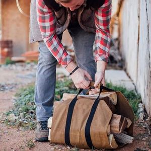 BSCI Factory Waxed Canvas Firewood Carrier <b>Log</b> Tote <b>Bag</b> Durable Firewood Tote <b>Bag</b> Heavy Duty Firewood Carrier - Product Image 4