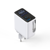 Chargeur USB rapide GaN 100W avec câble rétractable Type-C, 3 ports, charge intelligente IA, écran TFT, design pliable pour téléphones 17, 16, 15