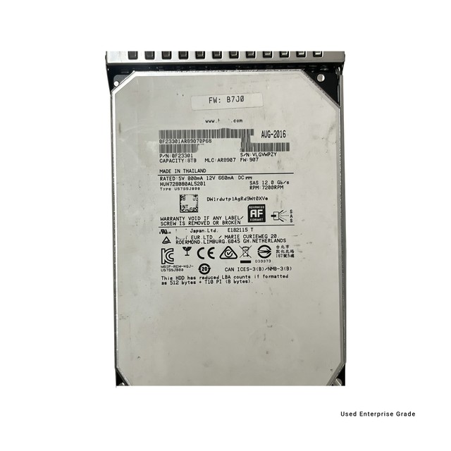 Used 8TB 3.5" SAS 12Gb/s 7200 RPM Internal Server Enterprise HDD HUH728080AL5201