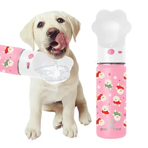 2024 Venta caliente botella de agua para perros de 18oz, dispensador de agua portátil para cachorros con contenedor de comida, botella de agua para perros de acero inoxidable