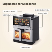 Friteuse à air chaud sur mesure 9L grande capacité en acier inoxydable avec écran tactile et double chauffage supérieur et inférieur pour la maison