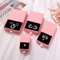 Boîte à bijoux en papier personnalisée de luxe avec logo pour bague, boucles d'oreilles, collier, bracelet, boîte cadeau rose à tiroir