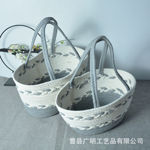 Handmade Woven <b>Storage</b> <b>Basket</b> Grayish <b>White</b> Round Clothing Organizer Shandong Made - Product Image 3