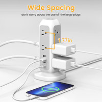 Worldplug 11-fach Steckdosenleiste US-Standard Vertikal Typ C Stromverteiler Turm-Verlängerungskabel mit USB-Anschluss