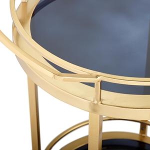 <b>Moving</b> Metal and Glass Round 2-Tier Gold Rolling Bar Cart with Wheels Serving <b>Trolley</b> Wheeled <b>Trolley</b> Mid Century Coffee Table - Product Image 5