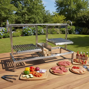 Parrilla de Barbacoa Doble Santa María de Acero Inoxidable SUS304 con Brasero, Parrilla <span class=keywords><strong>Argentina</strong></span> en V con Altura Ajustable - Product Image 4