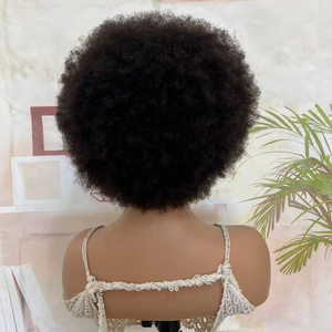 <span class=keywords><strong>Parrucca</strong></span> Afro Corta Riccia ISEE, Produzione all'Ingrosso, <span class=keywords><strong>Parrucca</strong></span> con Frangia Vaporosa Realizzata a Macchina, Senza Colla, in Capelli Umani per Donne di Colore - Product Image 4