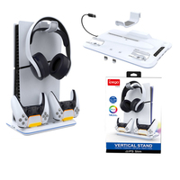 Support vertical PG-P5S020W pour console PS5 Slim, ventilateur de refroidissement pour PS5, station de charge pour manette PS5 avec lumière RVB