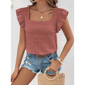 เสื้อเชิ้ตผู้หญิงแขนสั้นคอเหลี่ยมแต่งระบายแฟชั่นสำหรับฤดูใบไม้ผลิและฤดูร้อน - Product Image 3