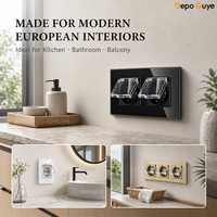 Prise murale double EU 2 gangues avec couvercle, panneau en verre de luxe, 16A, étanche à la poussière et à l'eau, pour salle de bain