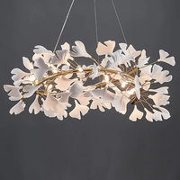 Lustre en céramique de style moderne et luxueux pour salon, restaurant, hôtel, villa, escalier, modèle feuille de Ginkgo