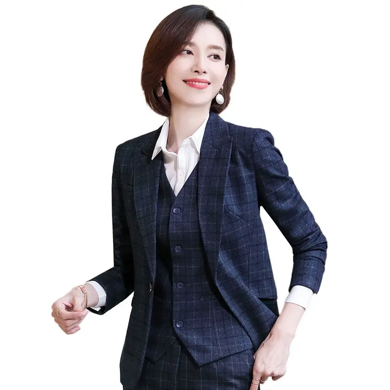 2022 Fashion Temperament 3 Piece Suits Womens Plaid Dress Pants Suits Blazers Uniforms Womens Suits