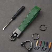 Porte-clés en cuir véritable pleine fleur tanné végétal, cordon pour clés de voiture, emballé individuellement, idéal pour les voyages d'affaires