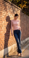 Pull-over élégant en maille à col montant couleur pêche pour femme, à manches longues, avec volants et détail nœud, idéal pour l'hiver, le bureau ou les rendez-vous.