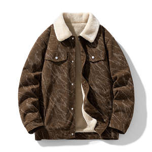 Veste en velours côtelé pour homme avec doublure en polaire, col rabattu, coupe classique, simple boutonnage, poche avant - Product Image 3