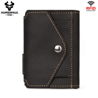 Portefeuille court unisexe moderne en cuir véritable de luxe avec pochette ouverte, protection RFID, style vintage et doublure en polyester