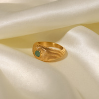 Bague de soleil en pierre verte naturelle en acier inoxydable plaqué or 18K, bague punk pour fille